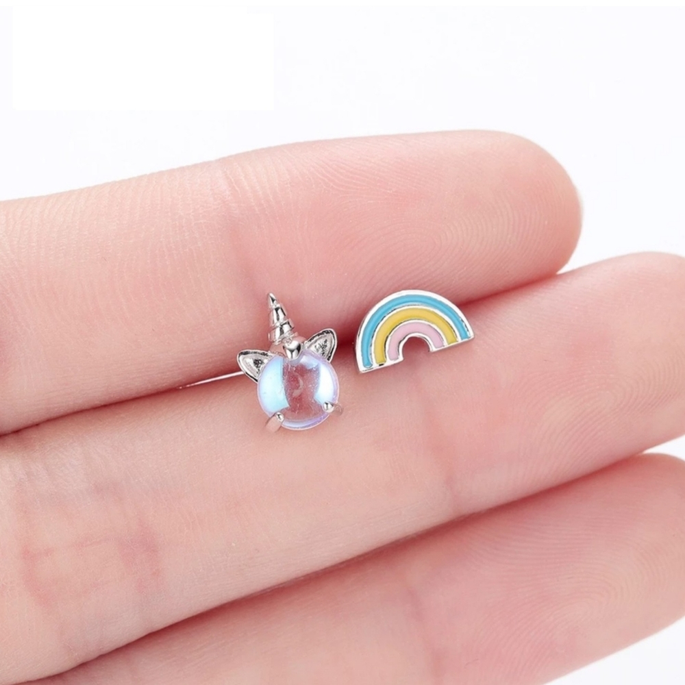[Set] Stainless Steel CZ Stone Unicorn Rainbow Set